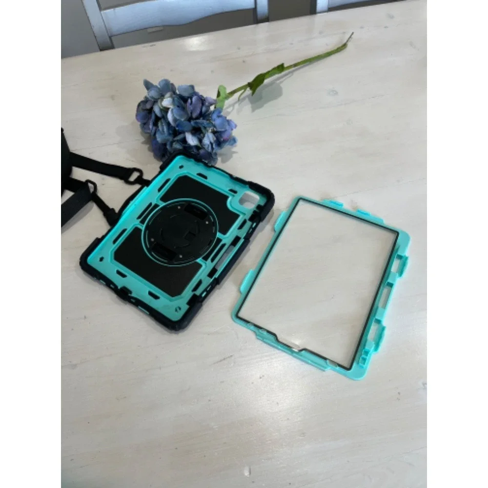 Rugged Tablet Case iPad 8 Cover with Hand & Shoulder‎ Strap & stand - Turquoise